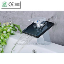 Black Tempered Glass Waterfall Brass Basin Mixer Faucet (QH0815B)